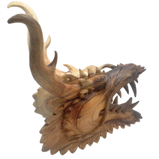 Panneau en bois sculpté - Tête de dragon grandeur nature - 30 cm