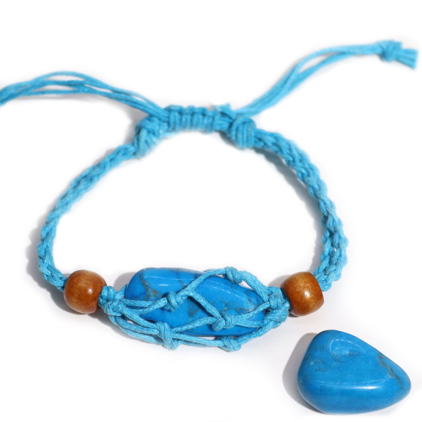Bracelet en macramé et pierres précieuses 20-28 cm - Bleu