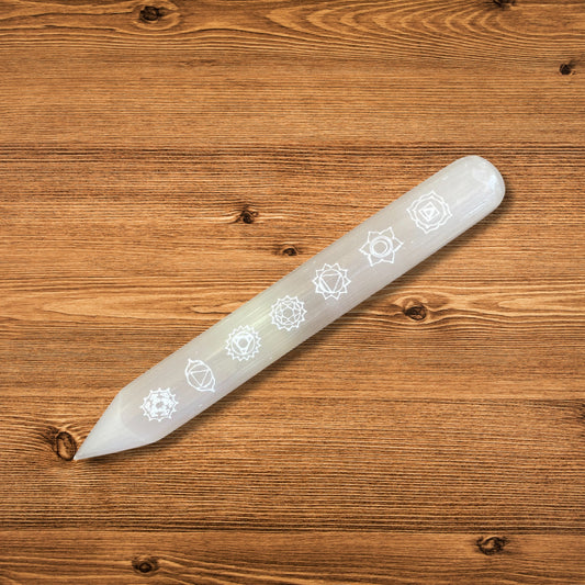 Selenitstab - 16 cm (eine Endspitze) 7 Chakra
