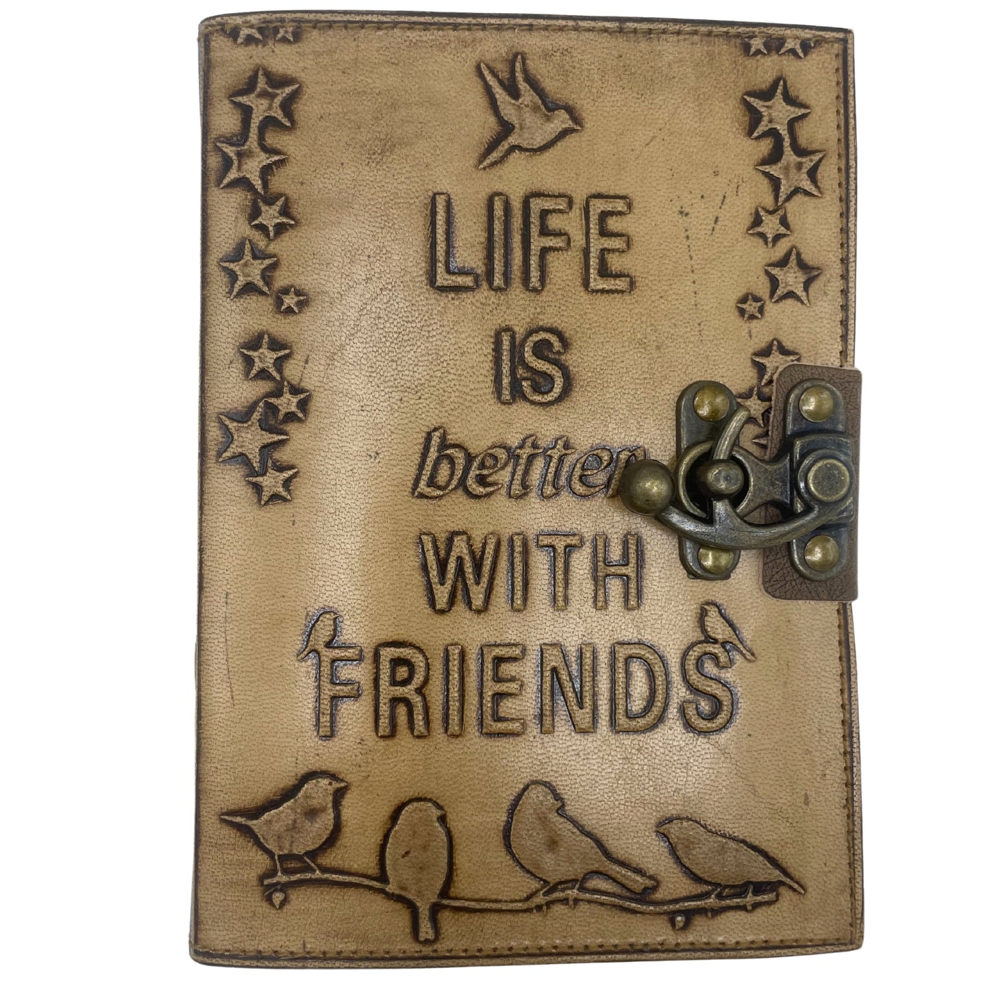 Ledertagebuch - Das Leben ist schöner mit Freunden - 12,5 x 17,5 cm