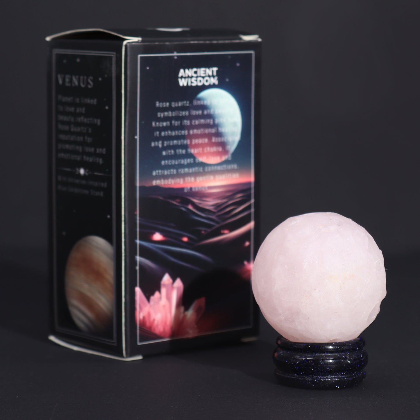 1x Planète en quartz rose avec support solaire (VÉNUS) - 40 mm