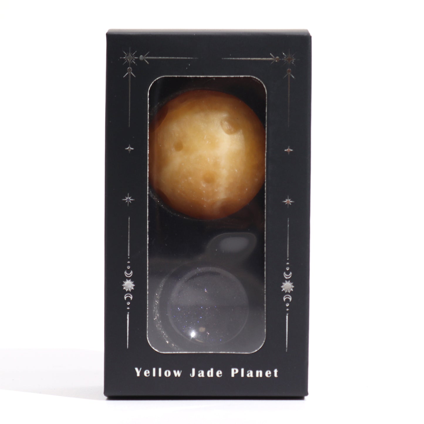 1x Gelber Jadeplanet mit Solarständer (SATURN) - 40mm