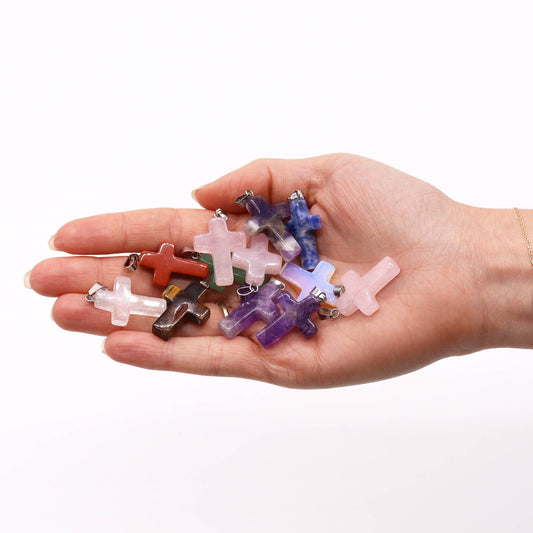 12 x Edelstein-Kreuzanhänger – 25 x 18 mm