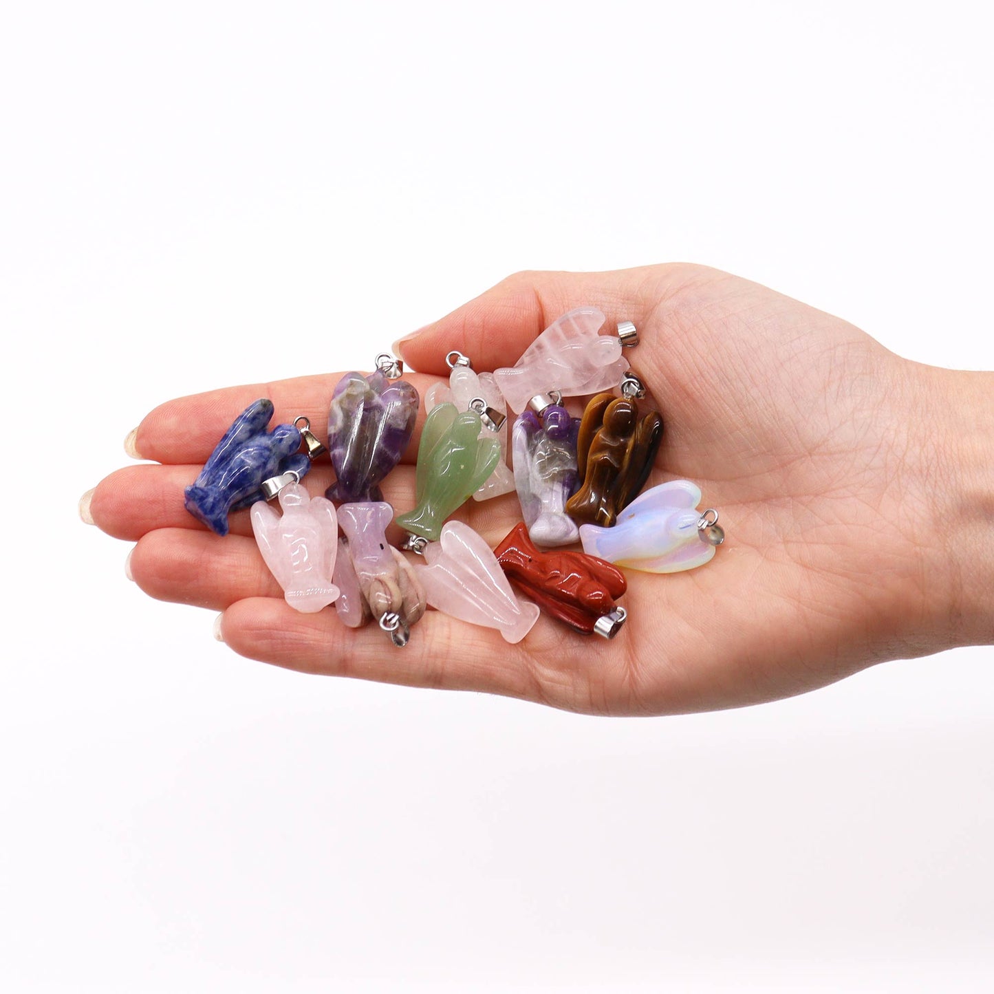 12 mini pendentifs en pierres précieuses anges - 26 x 18 mm