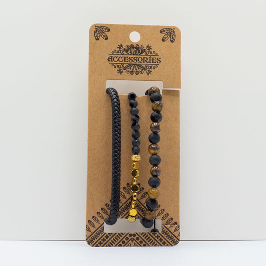 Herrenarmband-Set - Schwarz und Hellbraun