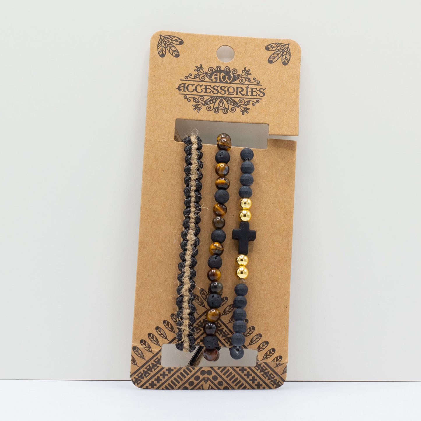 Herrenarmband-Set - Schwarz und Hellbraun