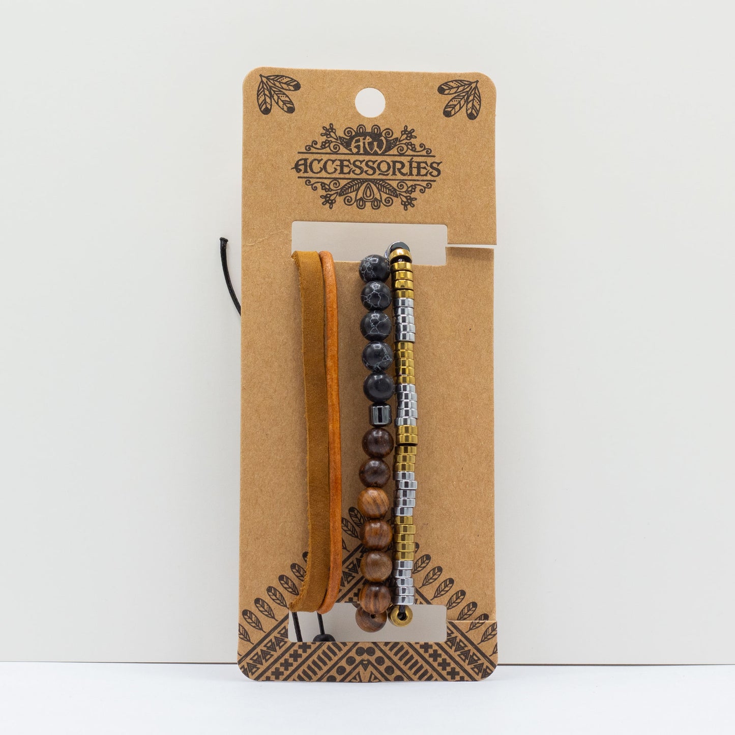 Herrenarmband-Set - Schwarz und Hellbraun