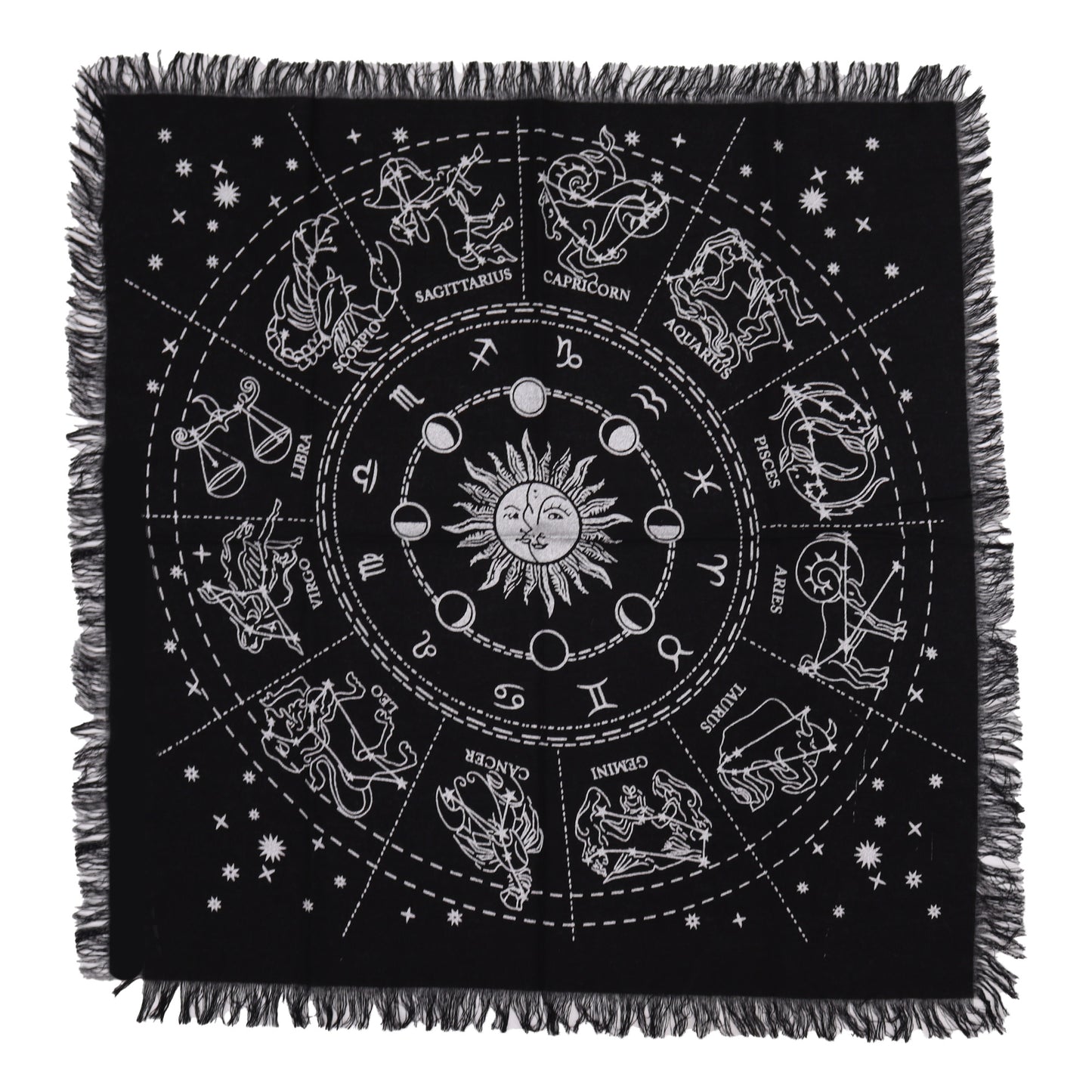 Mantel de altar esotérico con flecos - Horóscopo