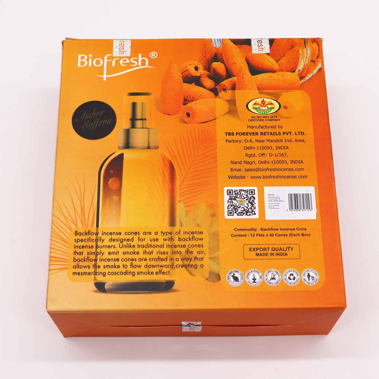 Cônes d'encens Biofresh Backflow (40 cônes) - Ambre Safran