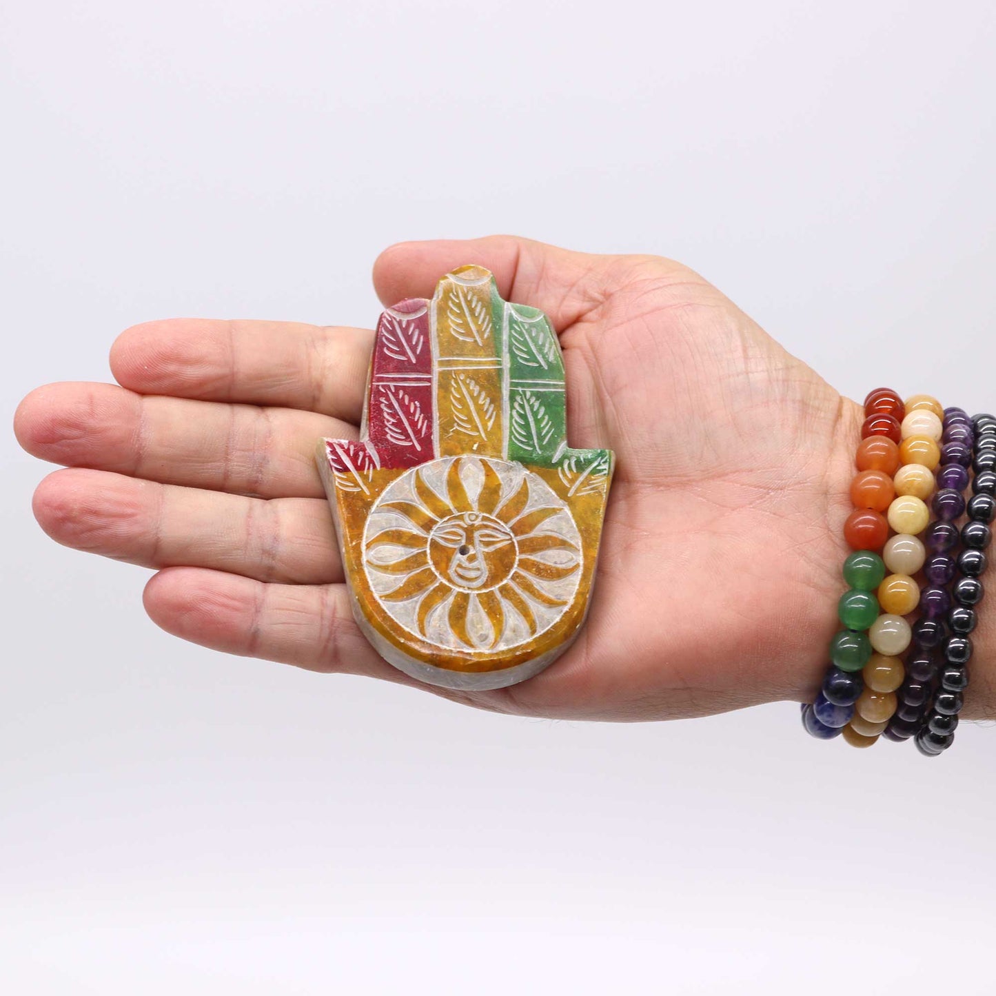 Speckstein Hamsa Räucherstäbchenhalter 9x6cm - Sonnengesicht