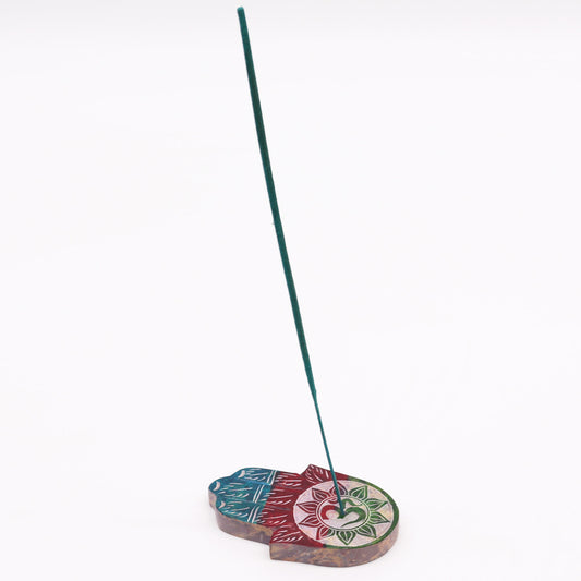 Speckstein Hamsa Räucherstäbchenhalter 9x6cm - OM