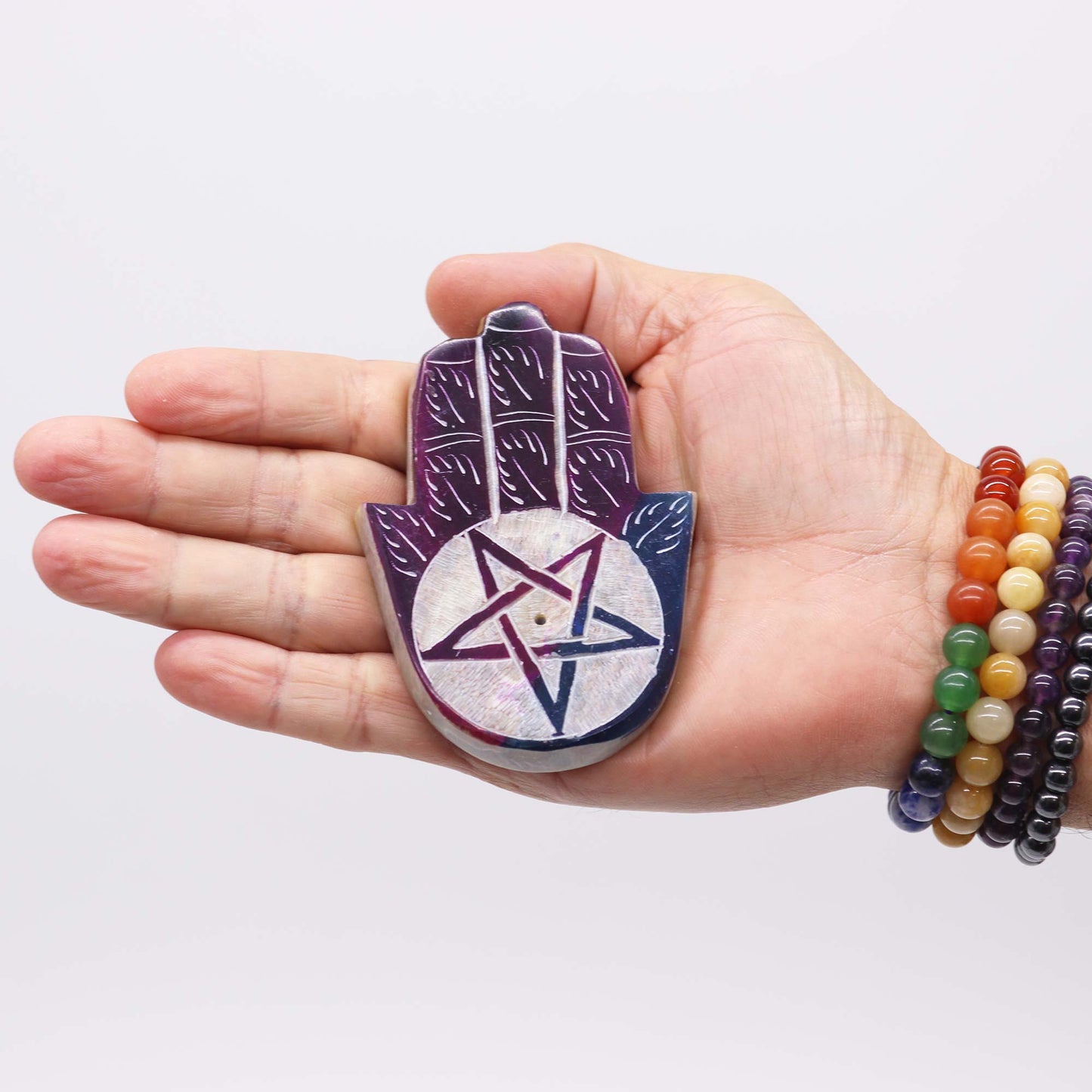 Speckstein Hamsa Räucherstäbchenhalter 9x6cm - Fünfeck