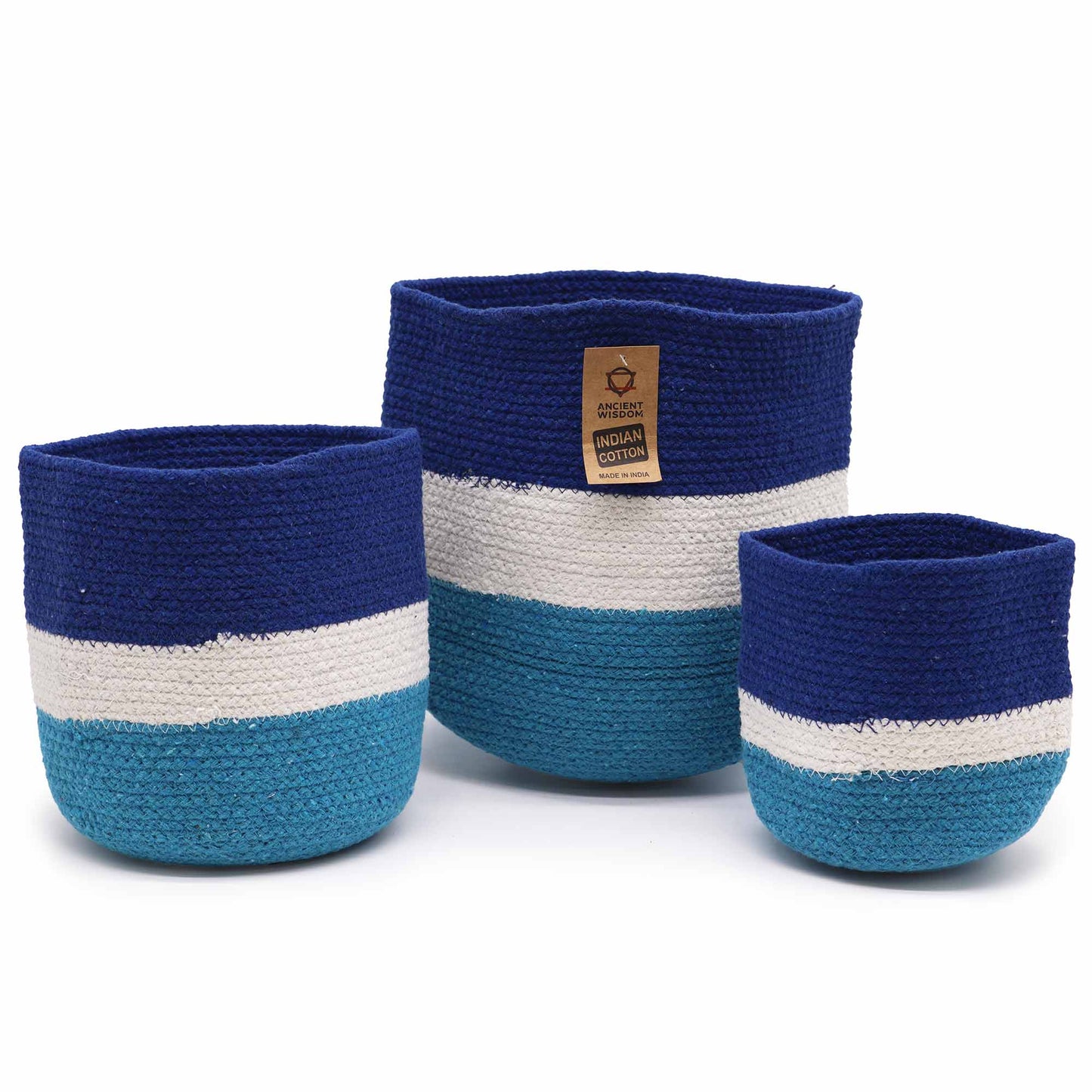 Lot de 3 paniers en corde de jute avec mauvais œil - 15cm / 20cm / 25cm