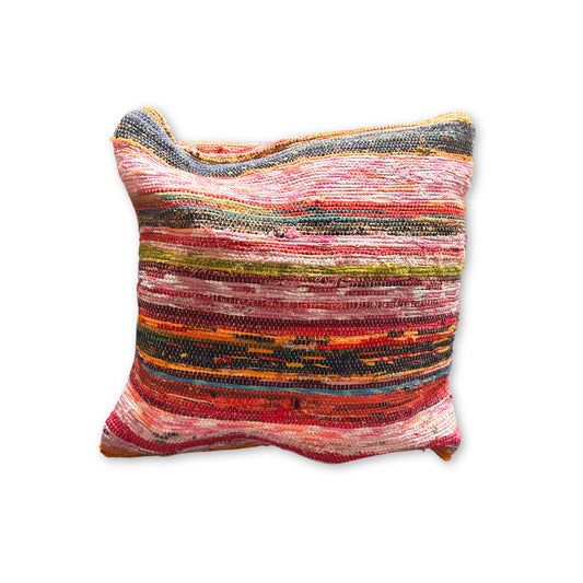 Housse de coussin en tapis recyclé - 40x40cm - Bleu et rouge