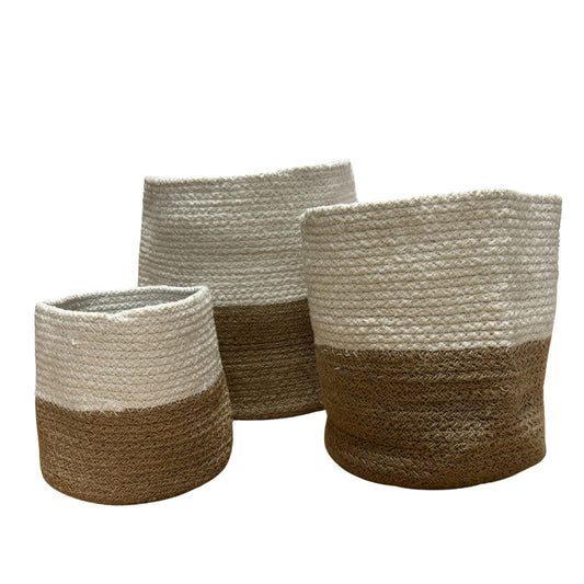 3er-Set Körbe aus Baumwolle und Jute - Weiß