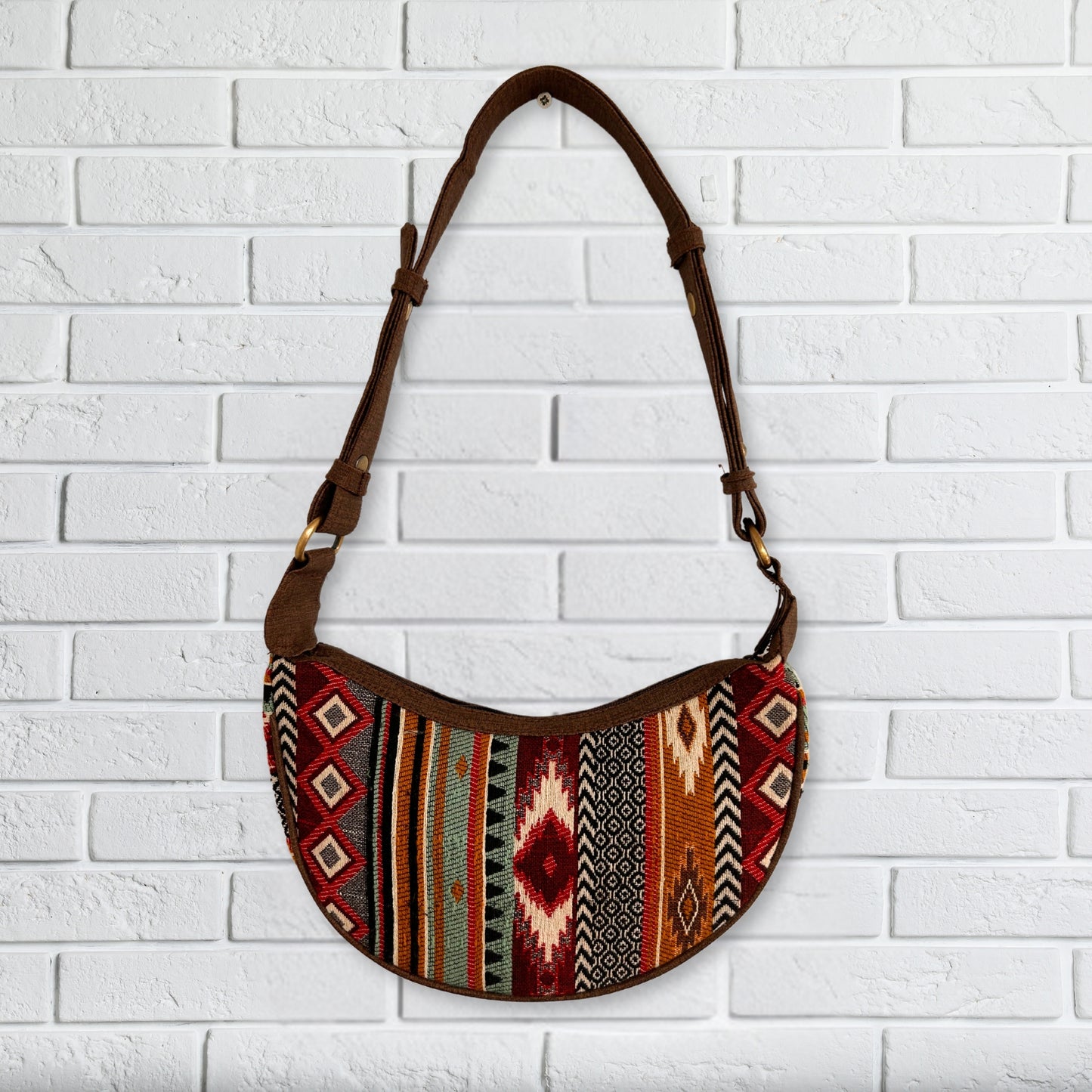 Sac hobo Jacquard - Tons marron foncé (bandoulière marron)