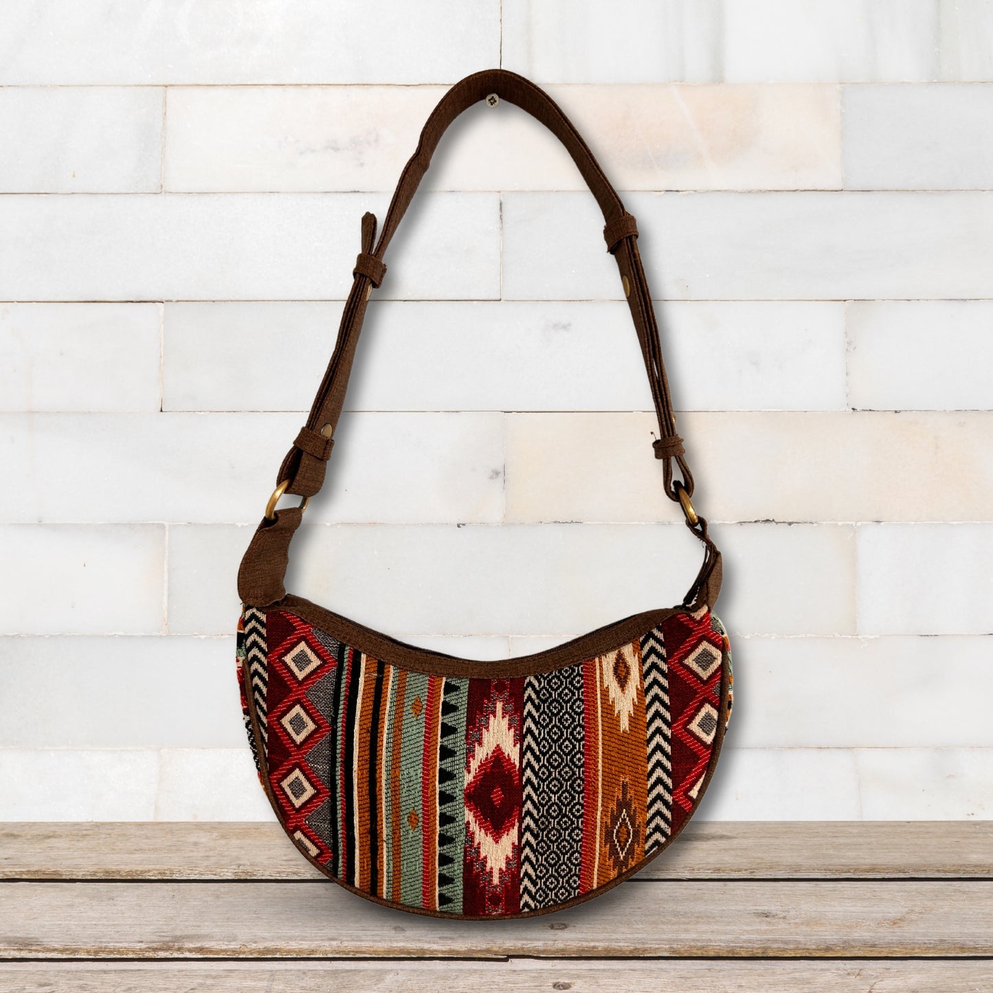 Sac hobo Jacquard - Tons marron foncé (bandoulière marron)