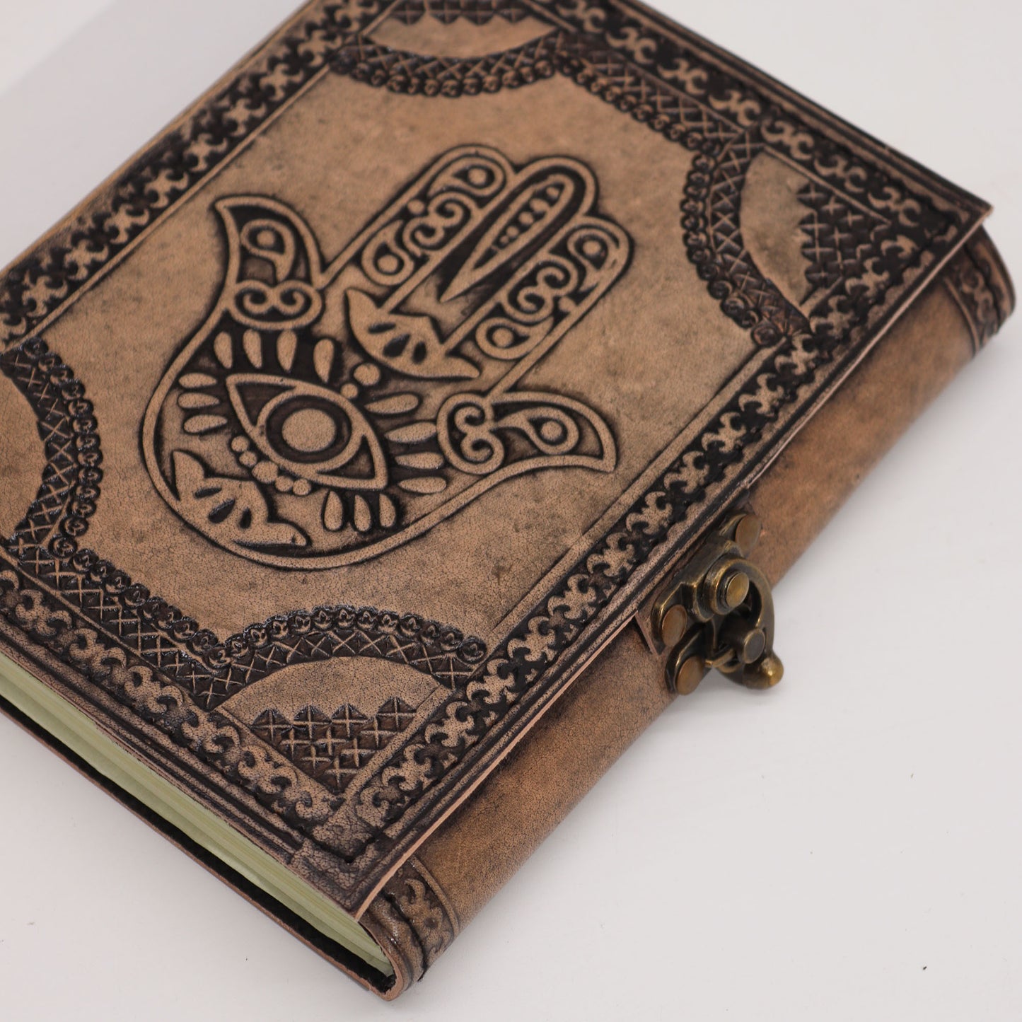 Esoterisches Hamsa-Notizbuch – Vintage mit genähtem Rand