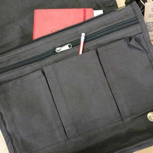 Laptop-Umhängetasche aus Baumwoll-Canvas - Anthrazit