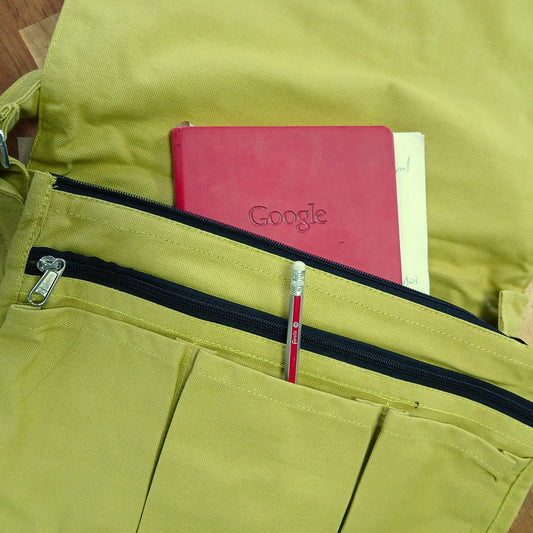 Laptop-Umhängetasche aus Baumwollcanvas - Senf