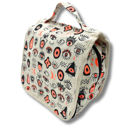 Grande trousse de toilette en toile de coton avec imprimé yeux multiples