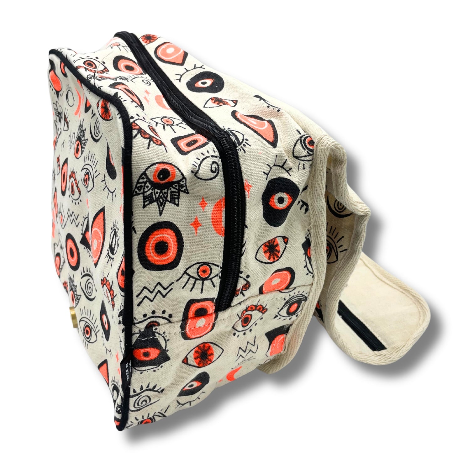 Grande trousse de toilette en toile de coton avec imprimé yeux multiples