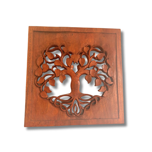 Panneau décoratif en bois Arbre de vie avec cœur 30x30cm