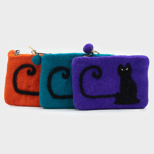 Trousse zippée en feutre naturel (assortiment) - Tête de chat