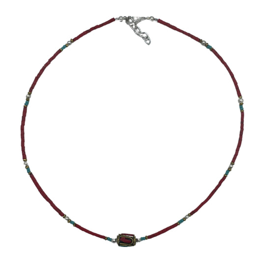 Nepalesisches Armband aus extrafeinen Edelsteinen – rosa Korallen- und Türkisperlen