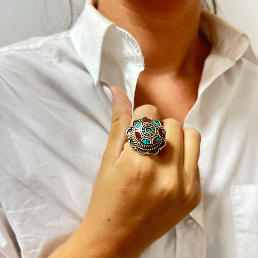 4 x Bague turquoise de style népalais (4 styles)