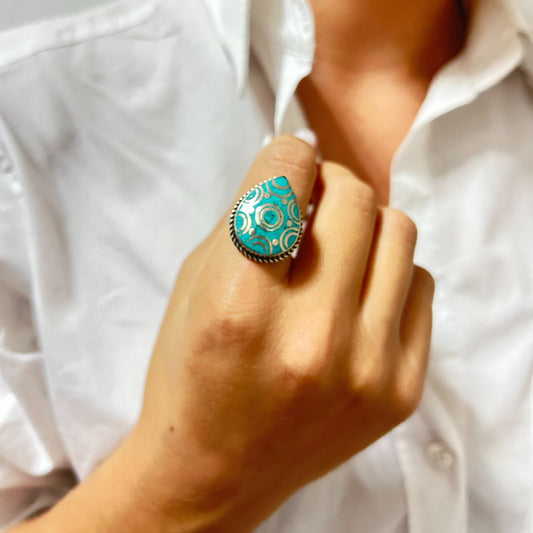 4 x Bague en forme de larme de style népalais (4 couleurs)