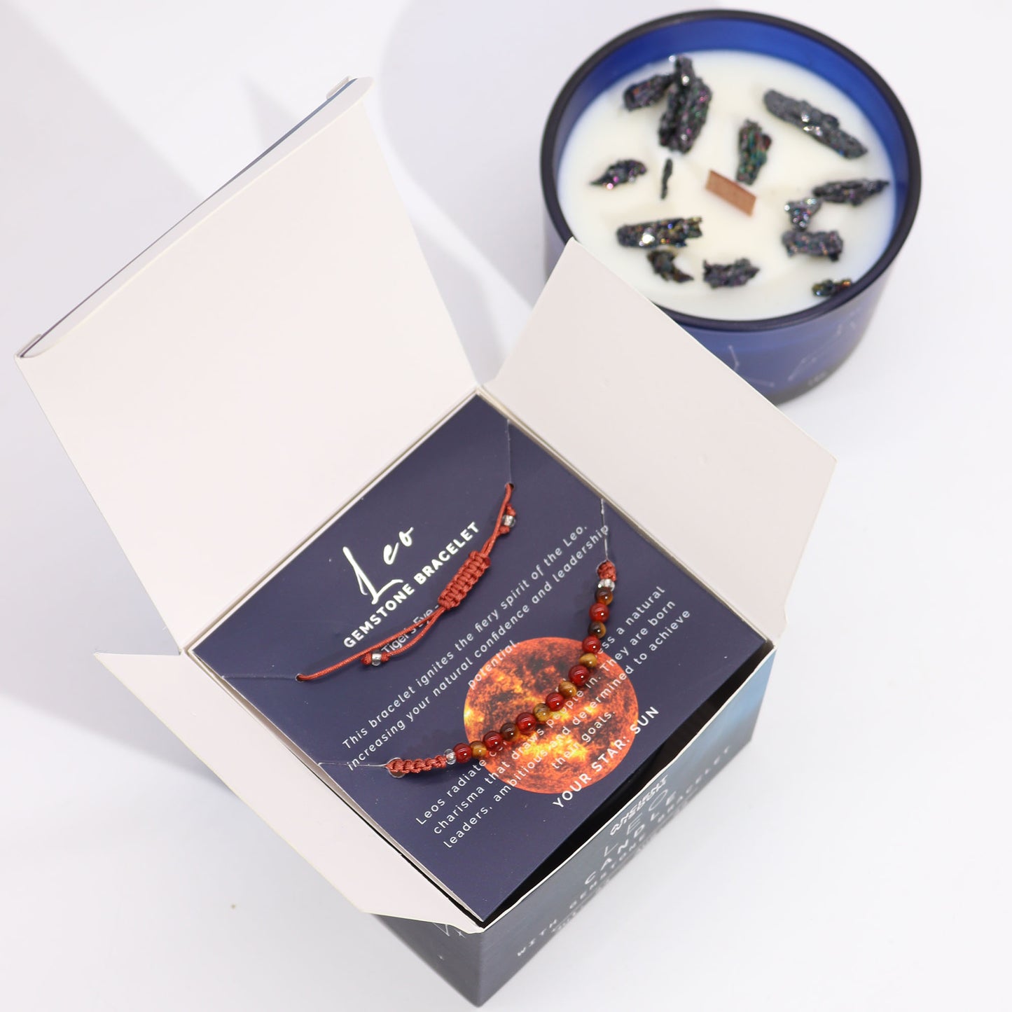 Bougie en cristal du zodiaque avec bracelet en pierres précieuses - Lion