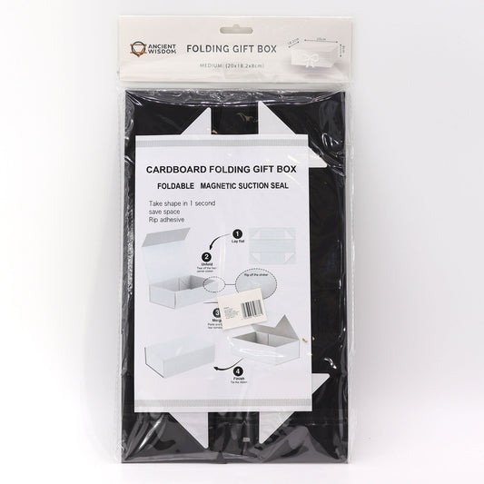 Faltbare Geschenkbox mit Schleife 20x18,2x8 cm - Schwarz