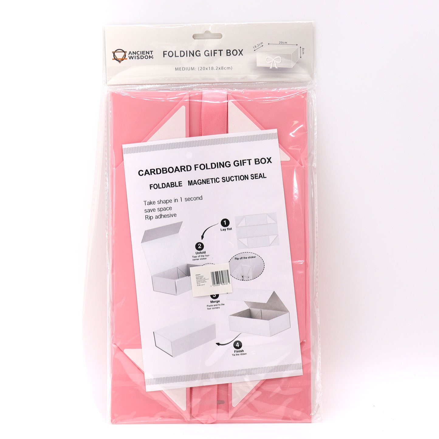 Faltbare Geschenkbox mit Schleife 20x18,2x8 cm - Rosa