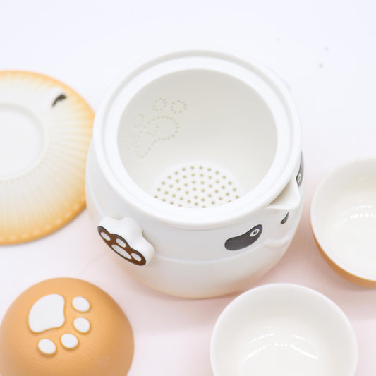 Panda Teekanne und Drei-Tassen-Set - Orange