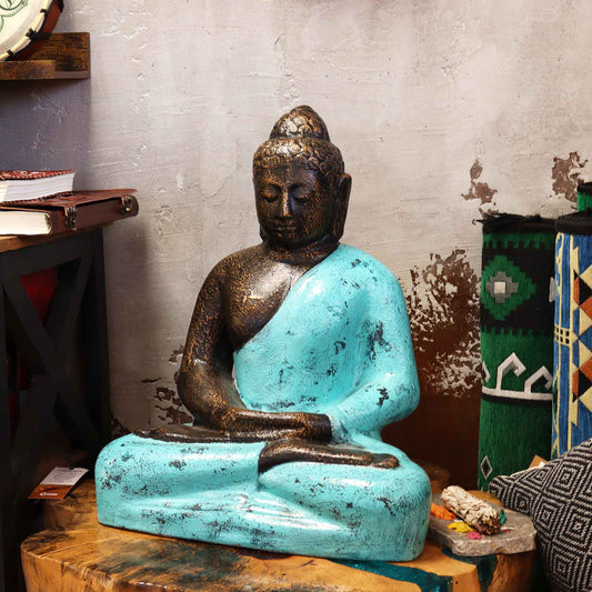 Klassischer mittelgroßer Buddha aus Türkis und Stein – 0,5 m
