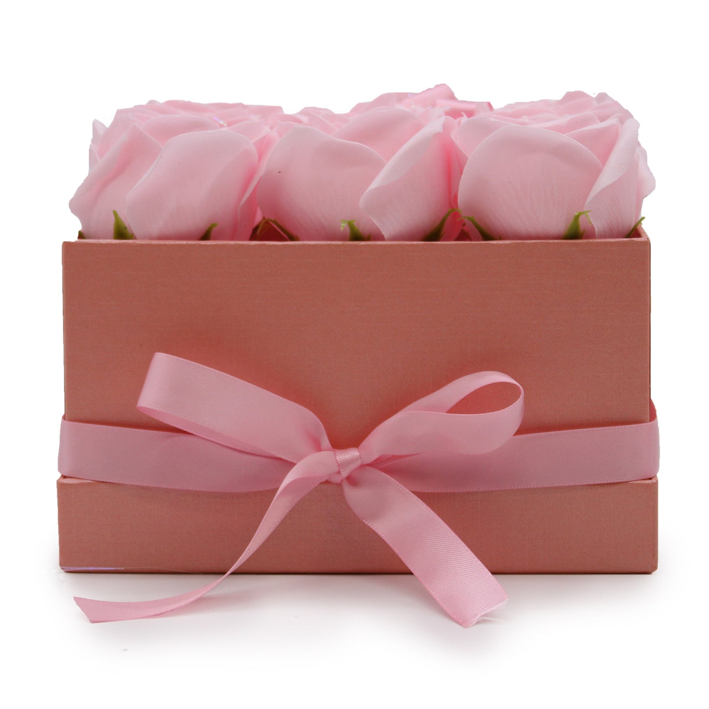 Geschenkbox - Seifenblume 9 rosa Rosen - Quadratisch