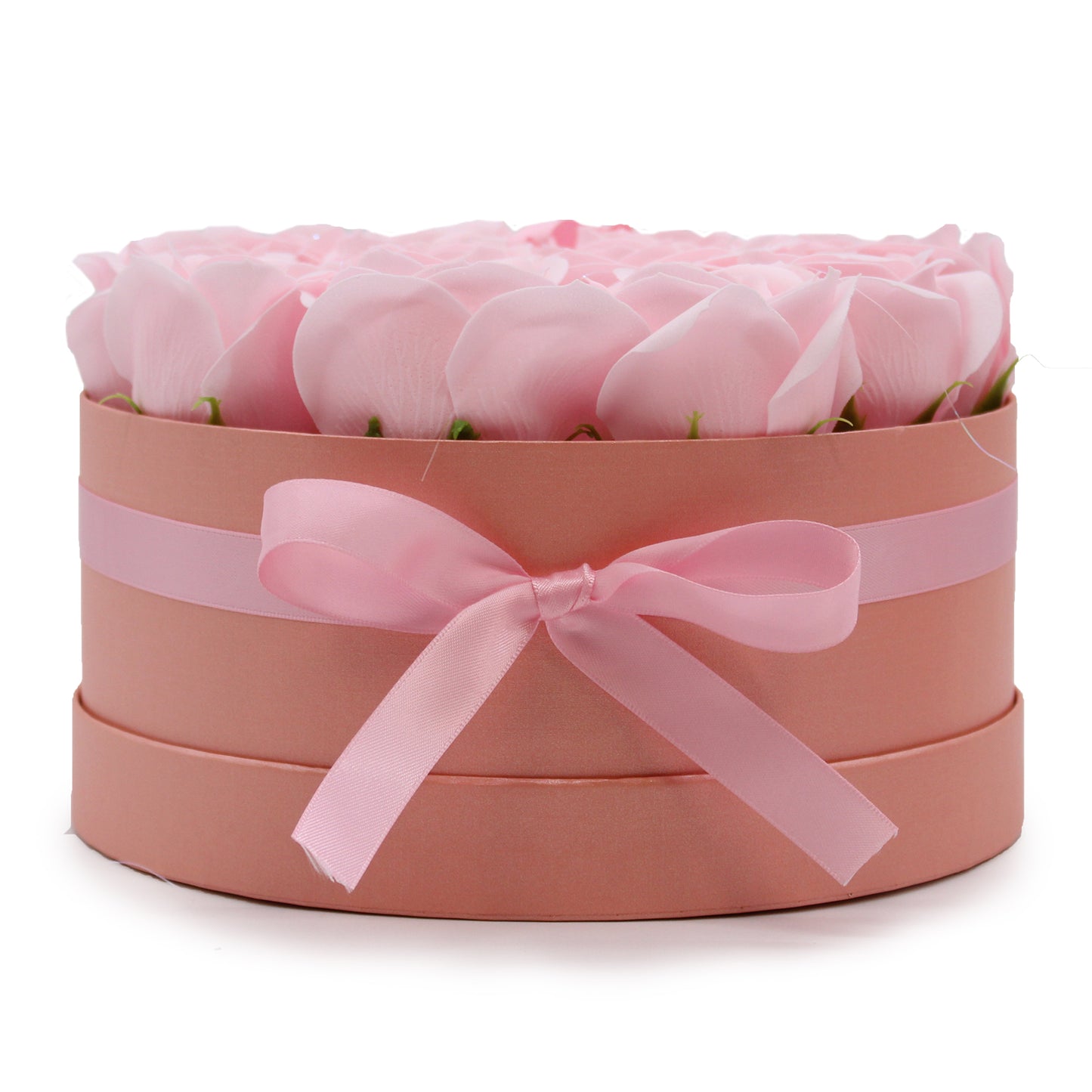 Geschenkbox - Seifenblume 14 rosa Rosen - rund