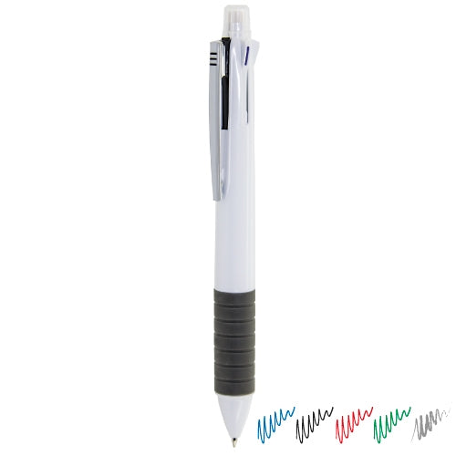Stylo à bille 4 couleurs avec porte-mine et gomme blanche