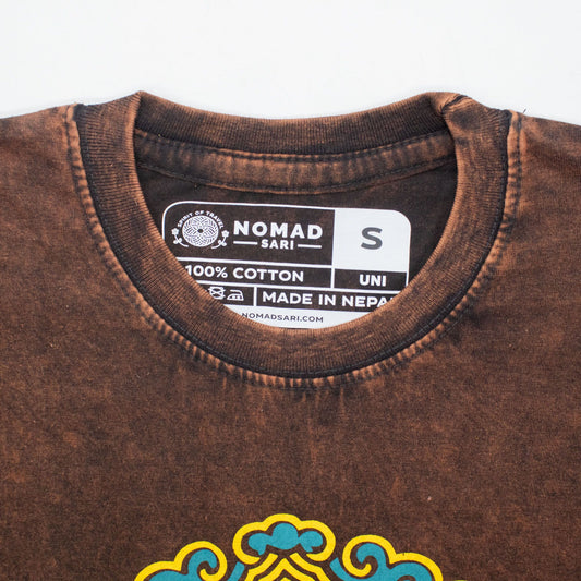 Nomad Sari Stonewashed Baumwoll-T-Shirt – Sonne und Tierkreis – Braun – Größe S