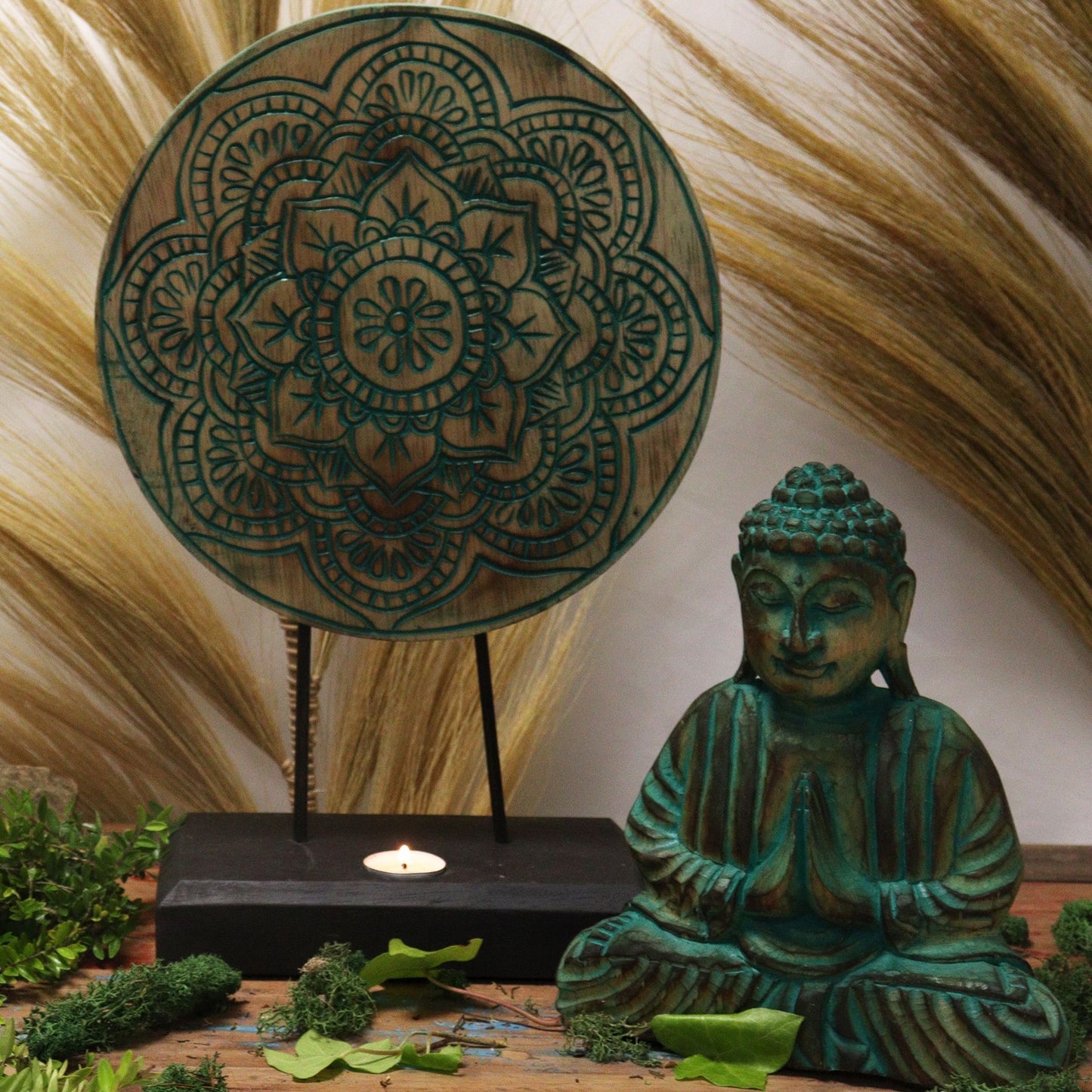 Ensemble Bouddha Feng Shui - Mandala - Vert