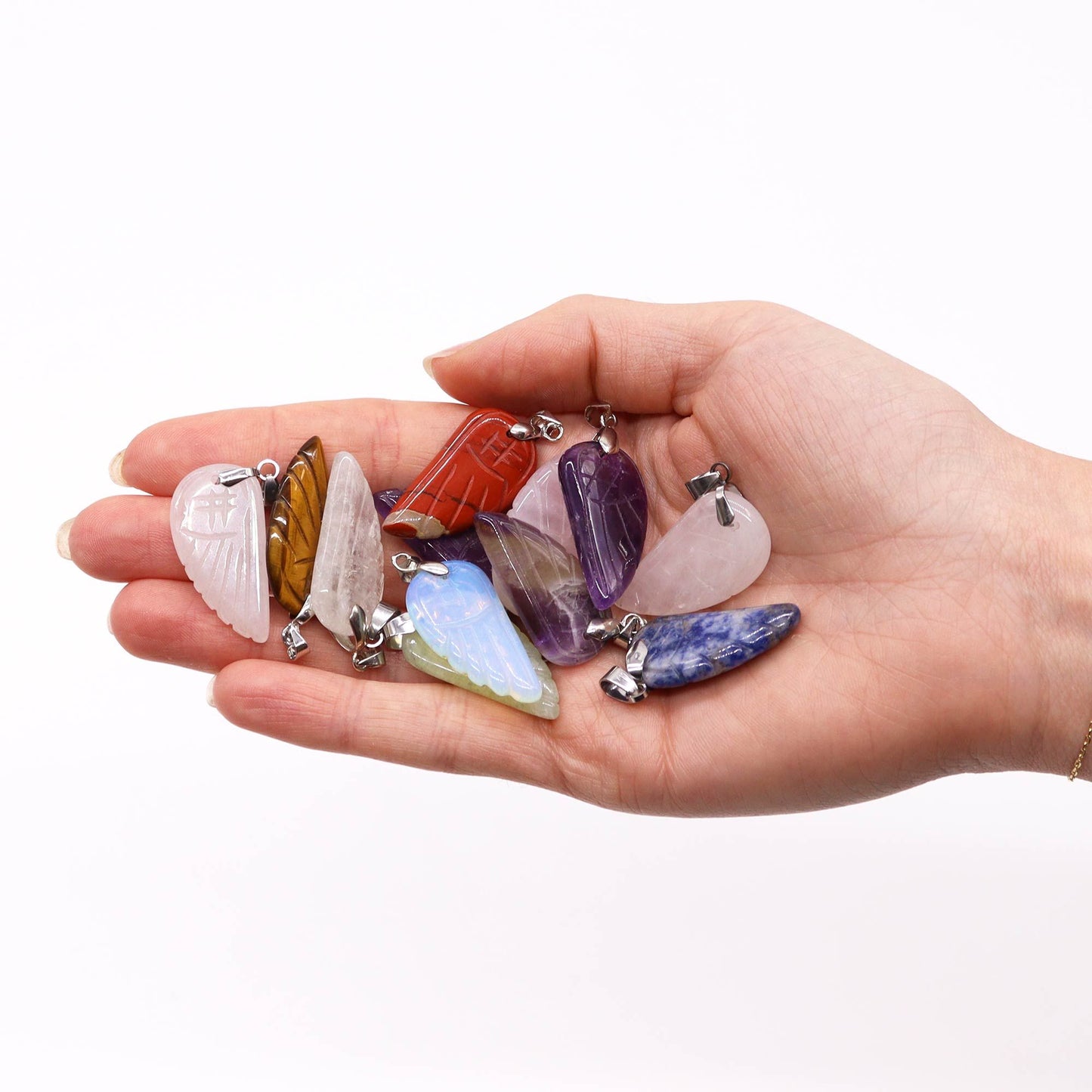 12 x Colgantes Piedra Preciosa Alas de Ángel - 28x15mm