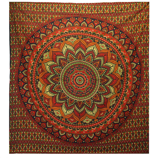 Doppelte Baumwollsteppdecke + Wandbehang - Klassisches Mandala - Grün