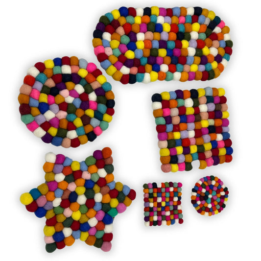 Ovale Filzkugel-Tischsetmatte – 38 x 18 cm, mehrfarbig