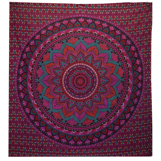 Doppelte Baumwollsteppdecke + Wandbehang - Klassisches Mandala - Lila