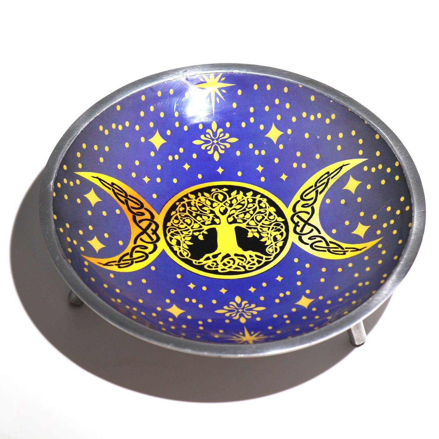 Assiette d'offrande émaillée à trois pieds - Triple Lune violette