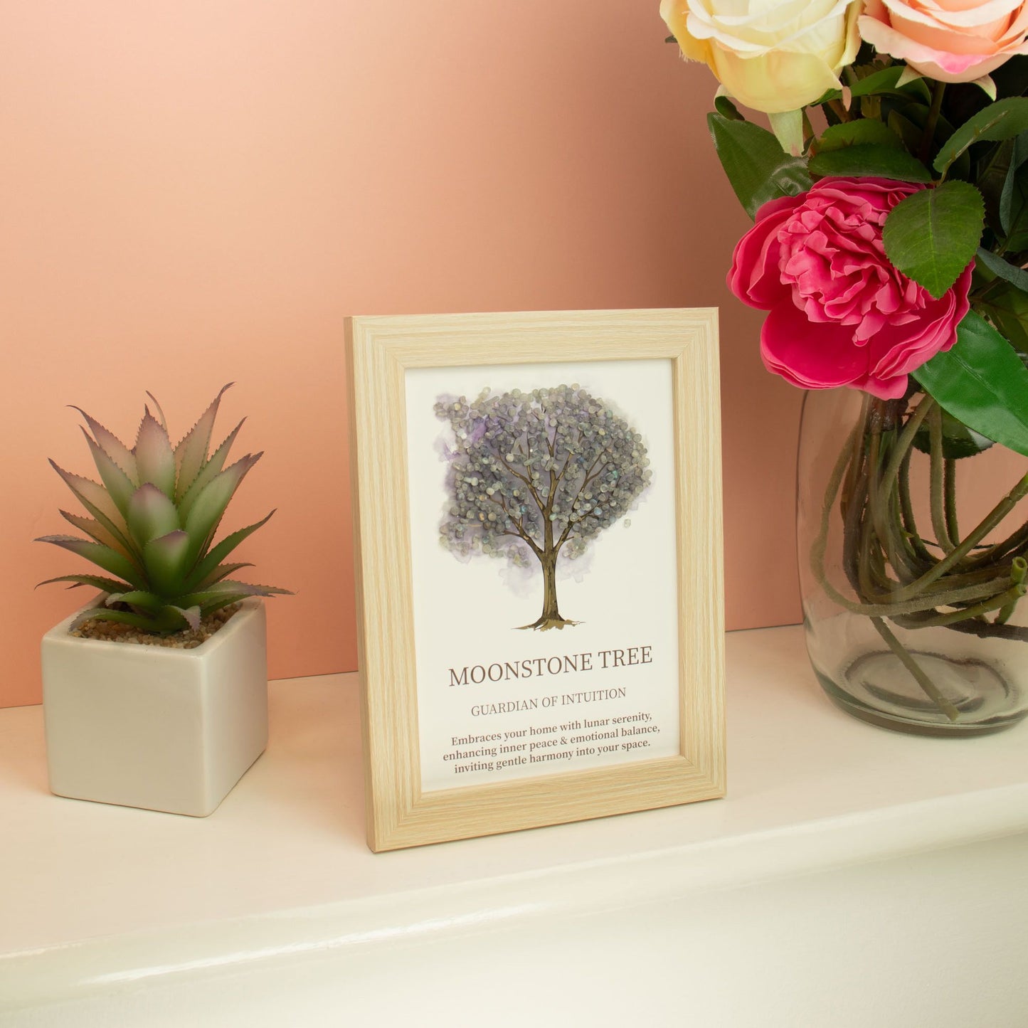 Cuadro de piedra preciosa - Árbol de la Vida - Piedra lunar (20x14.7x1cm)