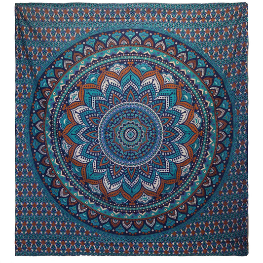 Doppelte Baumwollsteppdecke + Wandbehang - Klassisches Mandala - Türkis