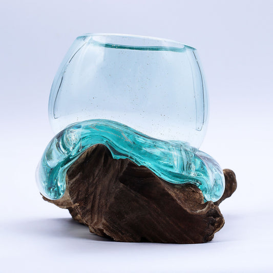 Miniatur-Aquarium aus Fusingglas auf Holz, 20 cm