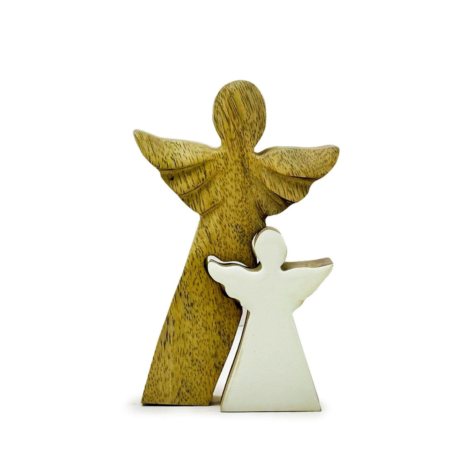 Mangoholzengel - Weiße Emaille - 15 cm